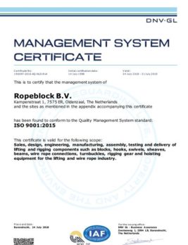 CERTIFICATE ISO 9001-2015 Ropeblock